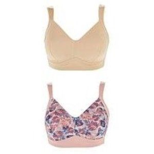 Rhonda Shear 2-pk Molded Cup Bra w/Mesh Overlay 786-468 Large WINDSWEPT LEAVES